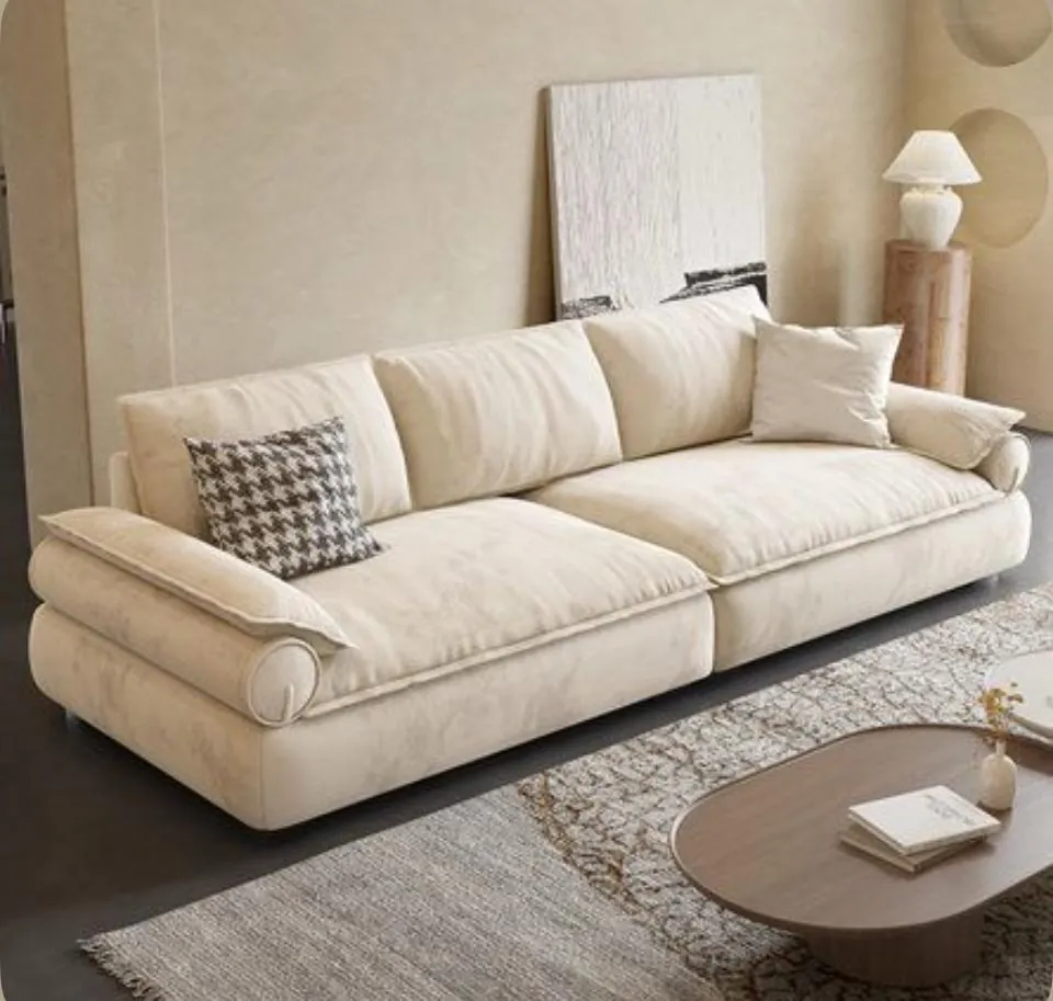 Cream Suede Bolster-Arm Sofa
