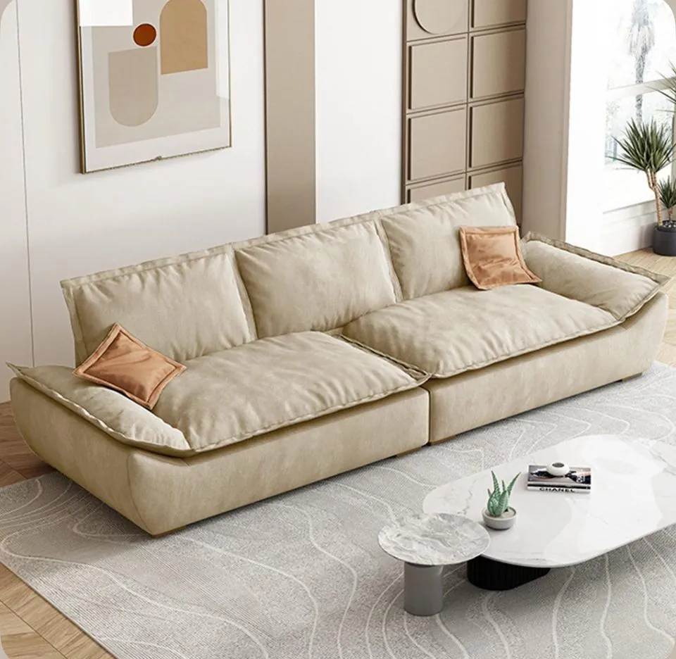 Sand Flange-Edge Fabric Sofa