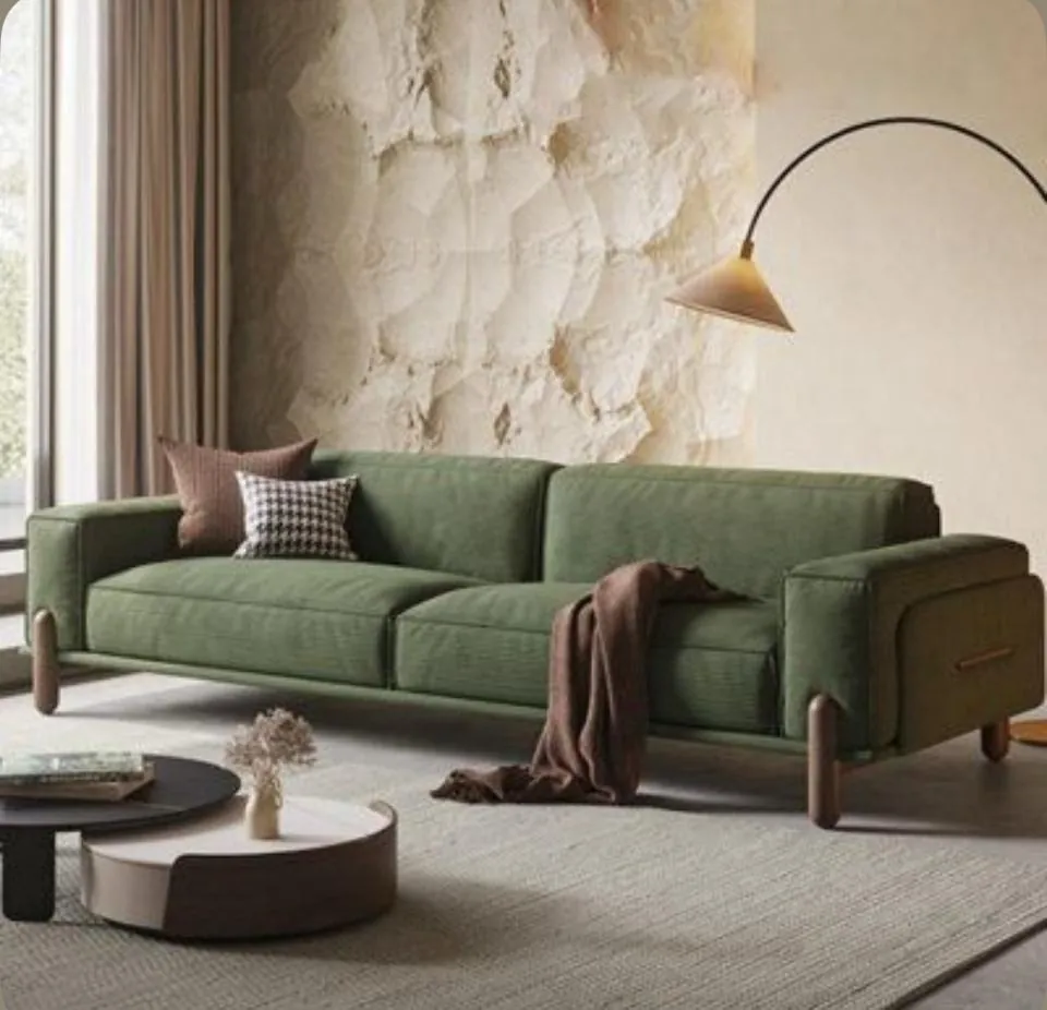 Sage Corduroy Sofa with Oak Legs