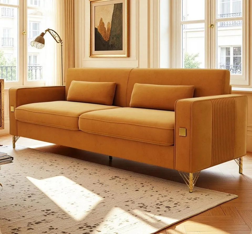 Marigold Velvet Sofa with Gold Legs