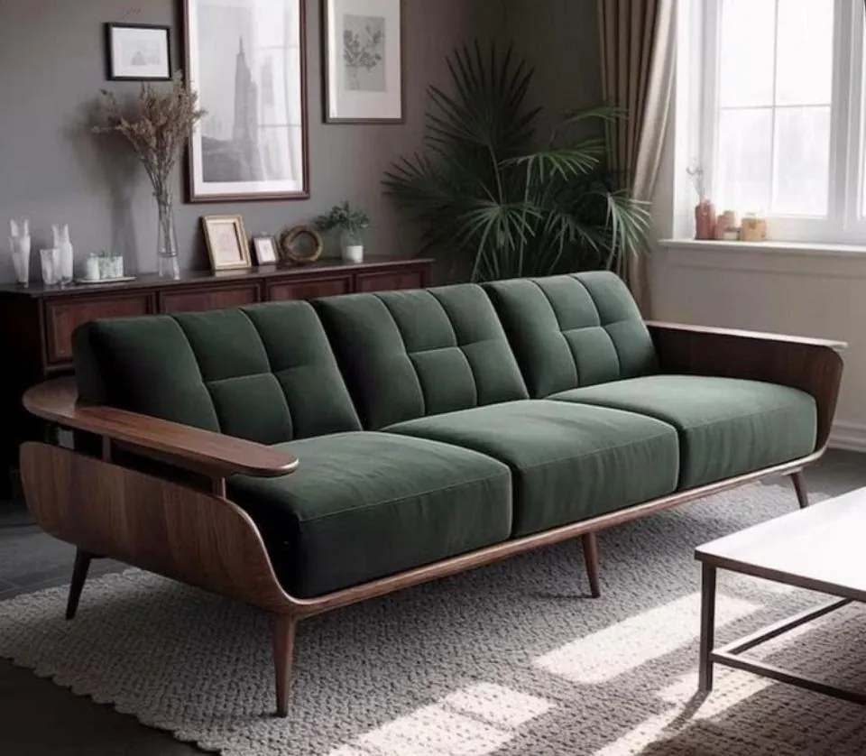 Forest Green Velvet Bentwood Sofa