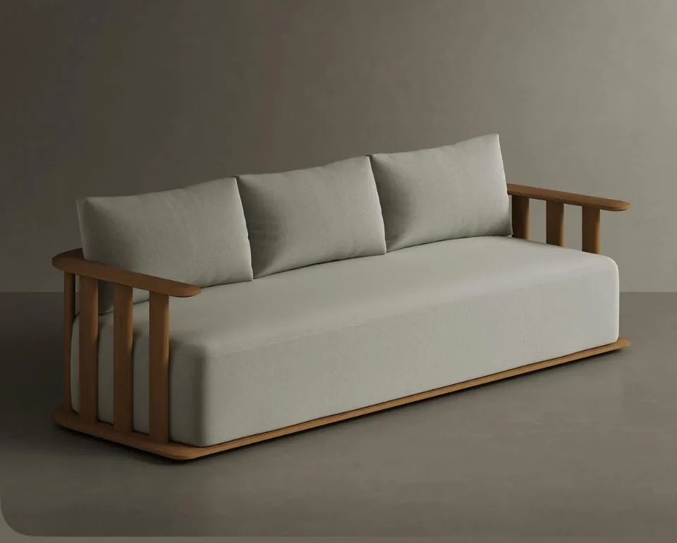 Teak Slat-Arm Sofa
