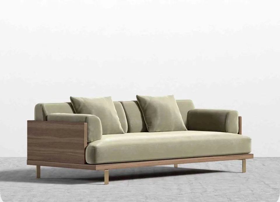 Walnut Case Sofa with Sage Velvet