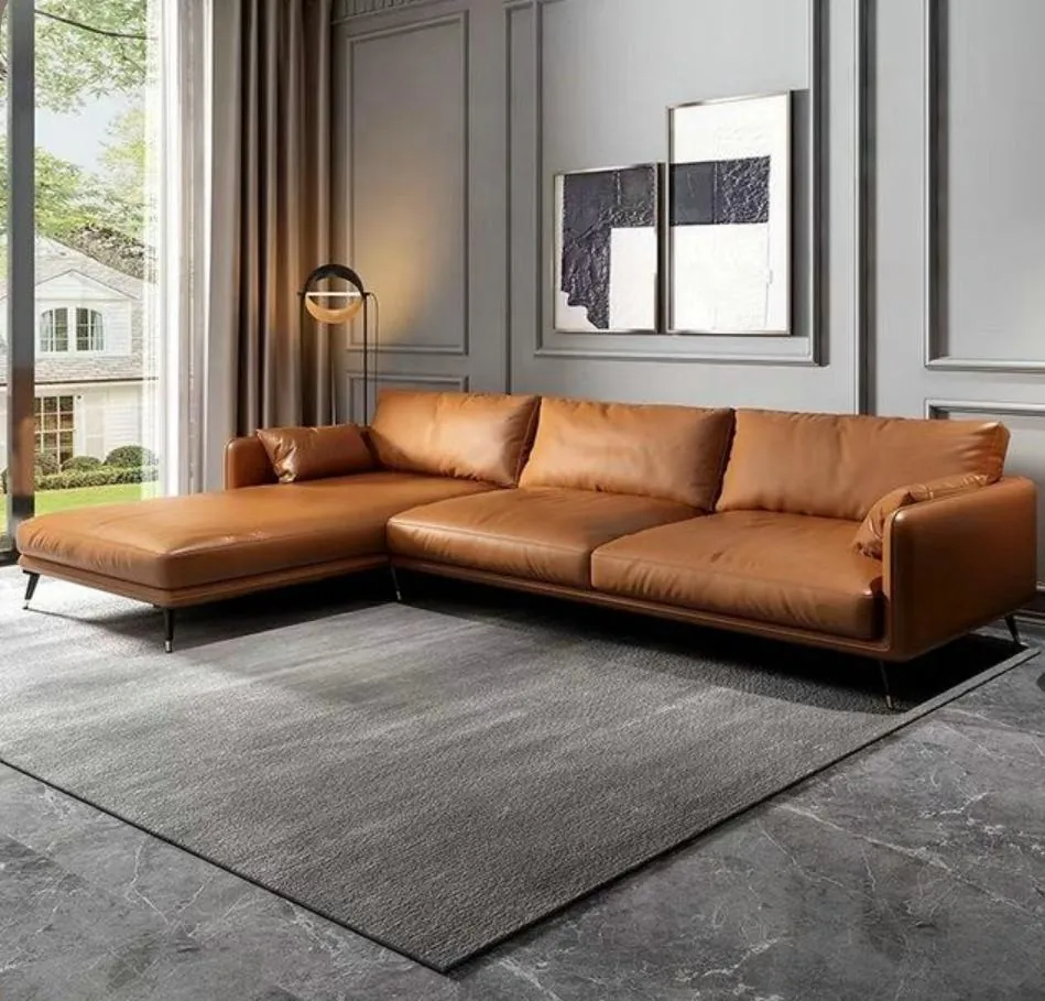 Cognac Leather Chaise Sectional