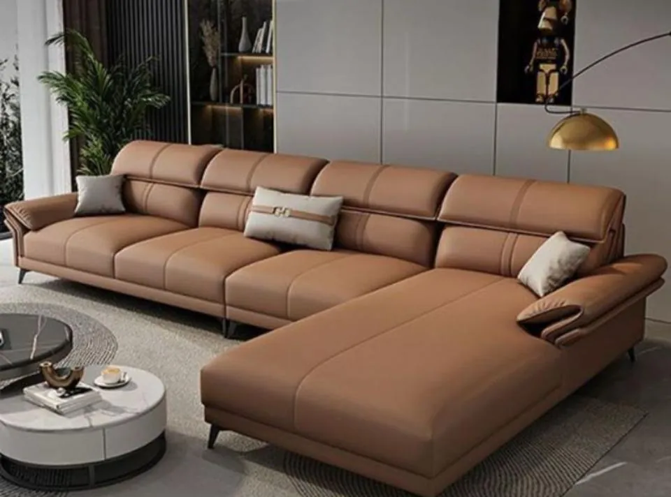 Mocha Leather Sectional with Headrests