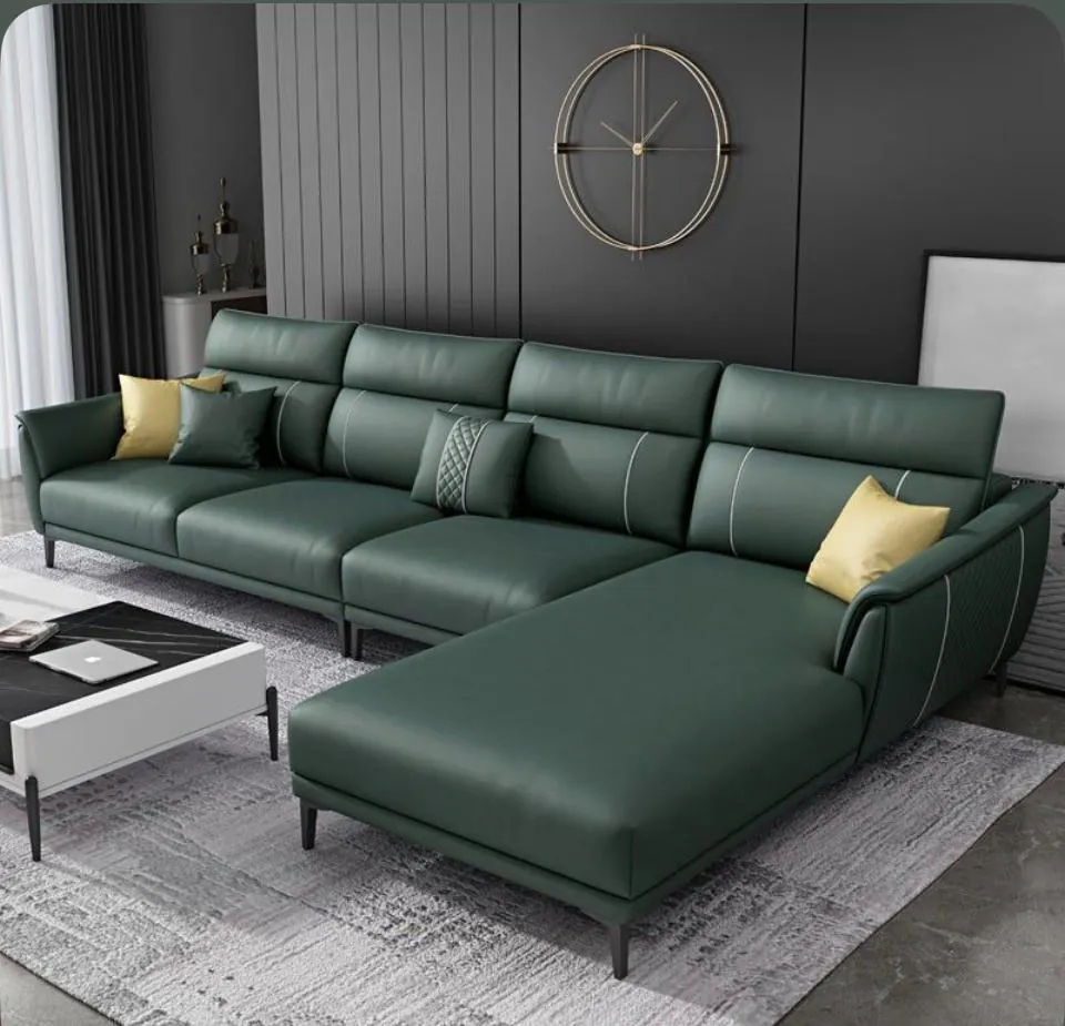 Dark Green Leather Sectional