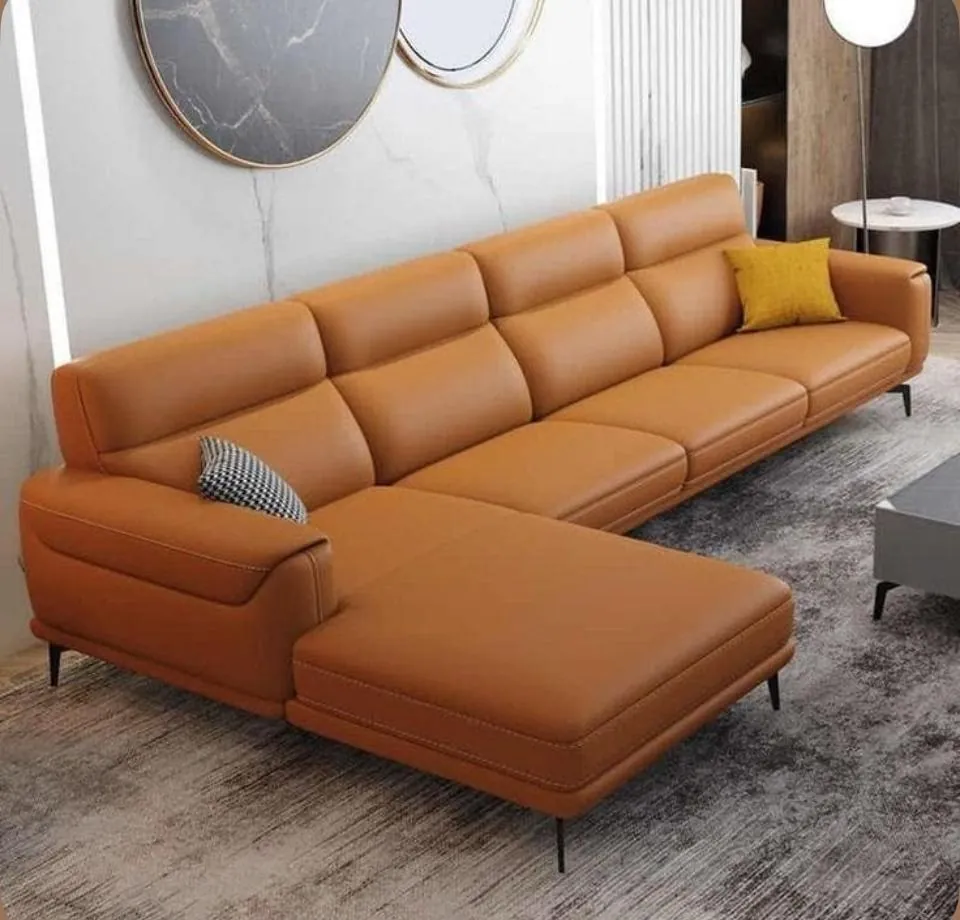 Tan Leather 4-Seater Sectional