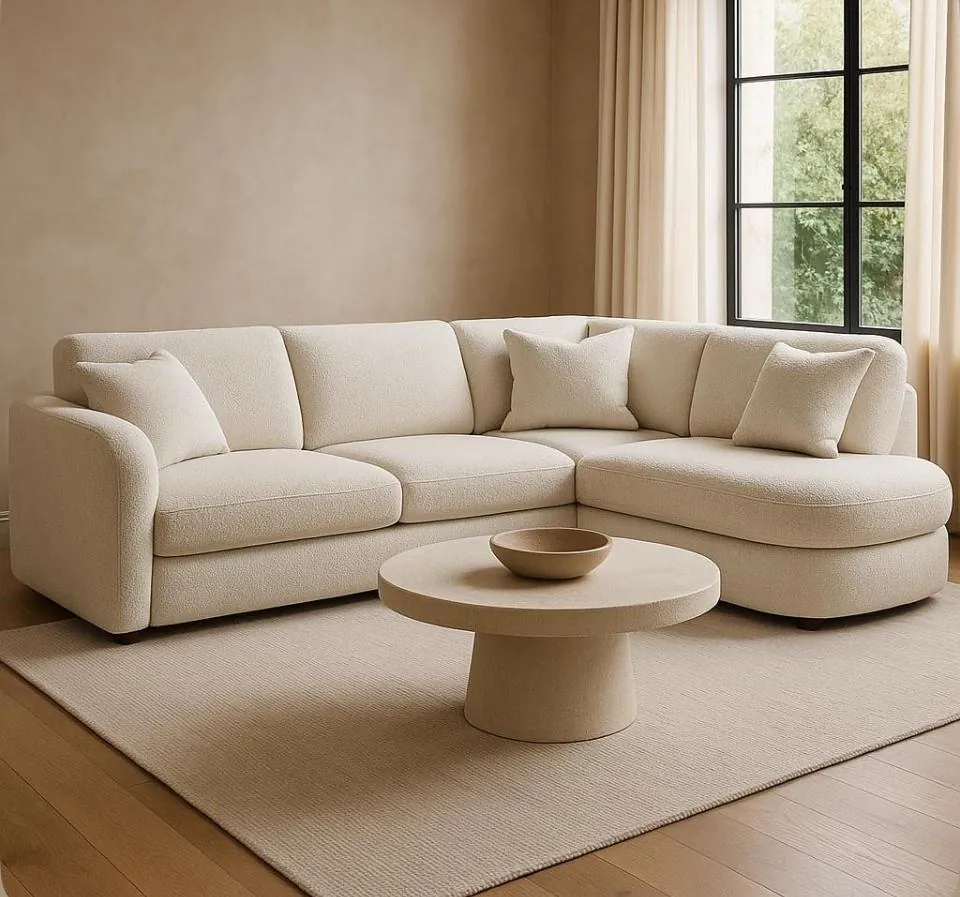 Cream Boucle Curved Sectional