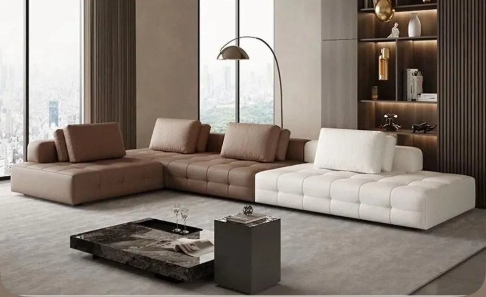 Taupe & White Tufted Modular Sectional