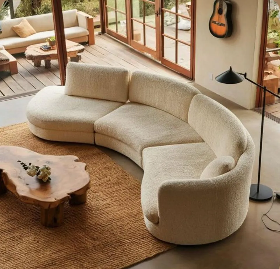 Curved Serpentine Boucle Sectional