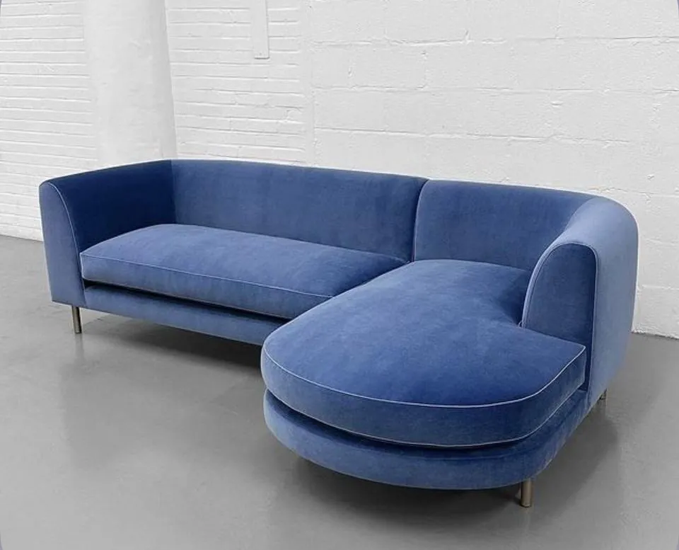 Blue Velvet Curved Chaise Sectional