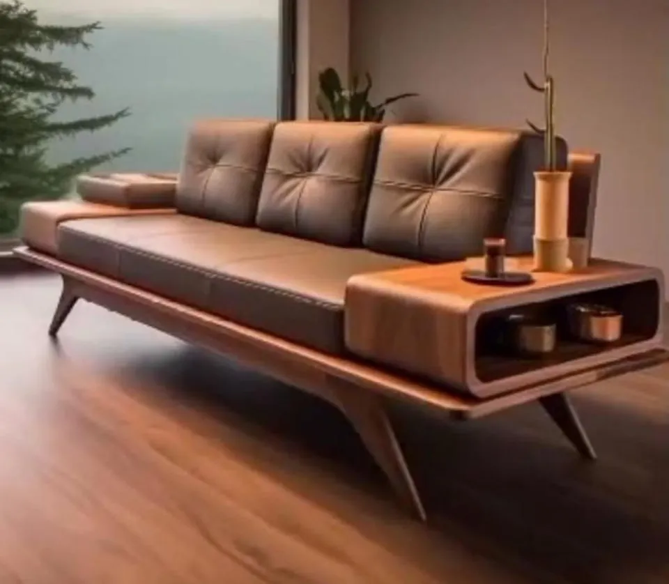 Mid-Century Sofa with Storage Side Table