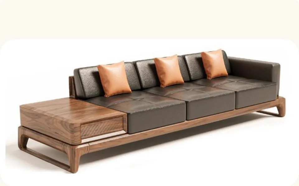 Walnut Platform Sofa with End Table